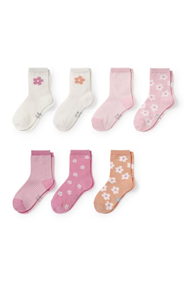 Bild 1 von C&A Multipack 7er-Blumen und Streifen-Socken mit Motiv, Rosa, Größe: 24-26