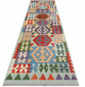 Handgefertigter Teppich Allenstown aus Wolle in Hellblau/Lila/Beige
