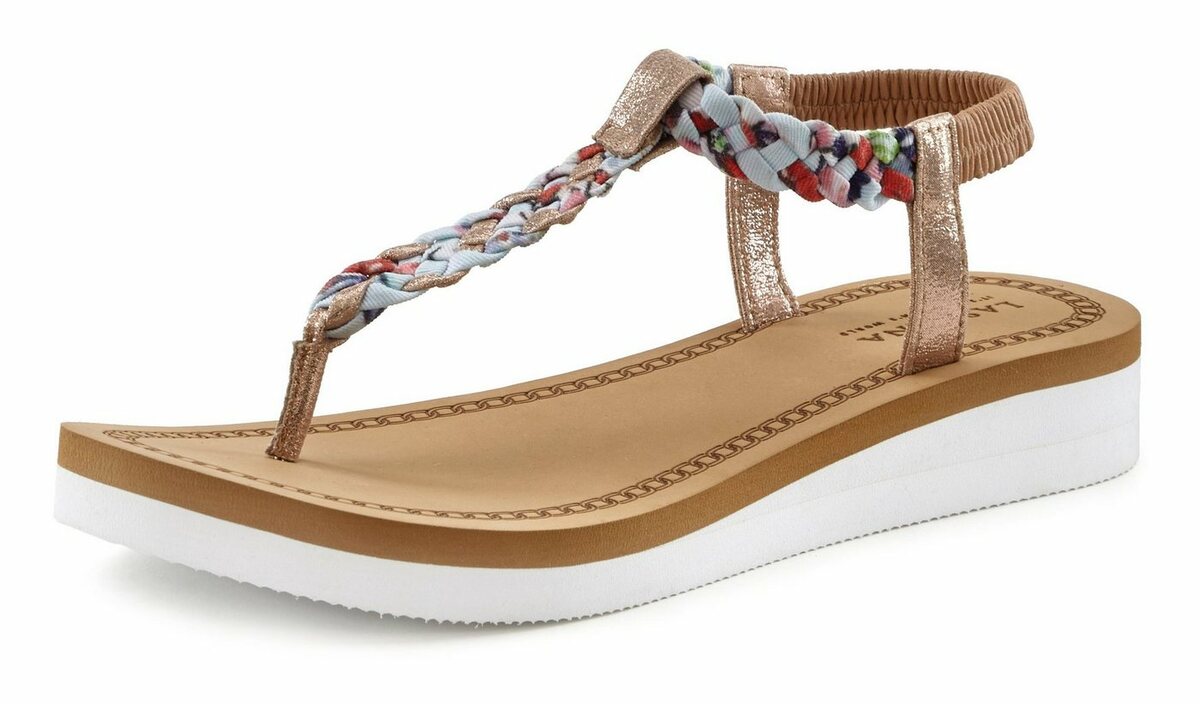 Bild 1 von LASCANA Zehentrenner Sandale, Pantolette mit kleinem Keilabsatz und Gummizug VEGAN, Goldfarben