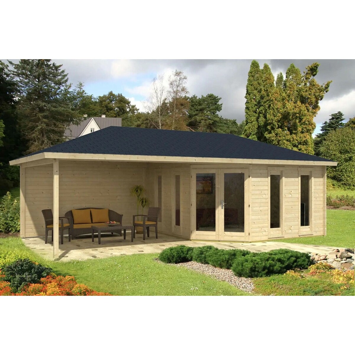 Bild 1 von Alpholz Holz-Gartenhaus/Gerätehaus Walmdach Unbehandelt 920 cm x 448 cm
