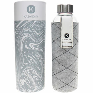Kasanova Trinkflasche aus Glas, grau