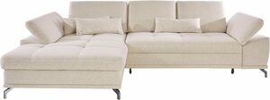 Places of Style Ecksofa Costello, incl. Sitztiefenverstellung und Armlehnfunktion, incl. 3 Nierenkissen, Beige