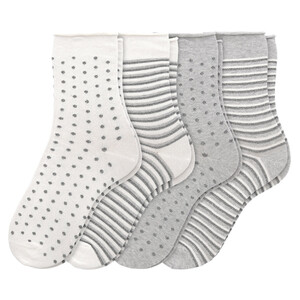 4 Paar Damen Socken mit Effektgarn HELLGRAU / WEISS