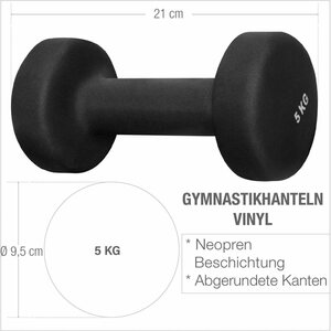 GORILLA SPORTS Hantel-Set Gymnastikhanteln Vinyl Schwarz 10 kg - 2 x 5 kg, (Set), Schwarz