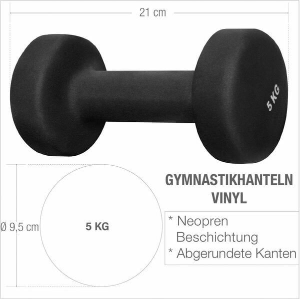 Bild 1 von GORILLA SPORTS Hantel-Set Gymnastikhanteln Vinyl Schwarz 10 kg - 2 x 5 kg, (Set), Schwarz