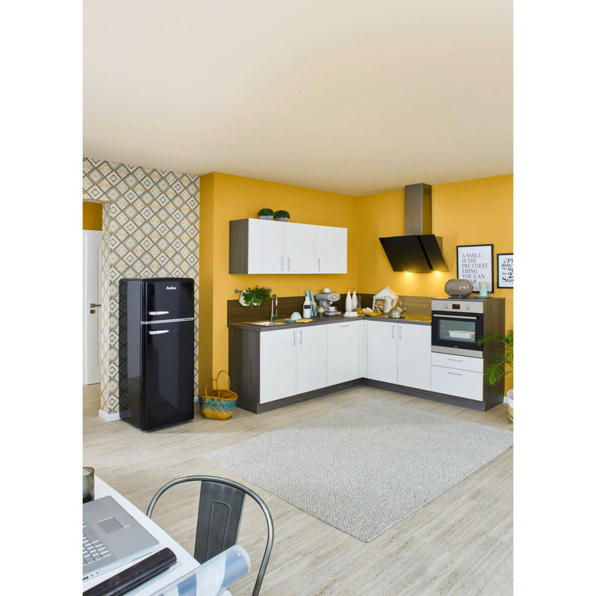 Bild 1 von Welnova Küchenleerblock, Weiß, Eiche grau, Metall, 230x215 cm, Made in Germany, in den Filialen seitenverkehrt erhältlich, Eckküchen