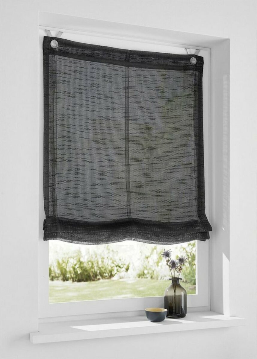 Bild 1 von Raffrollo Celtic, Kutti, mit Hakenaufhängung, freihängend, halbtransparent, Polyester, Hakenaufhängung, Grau