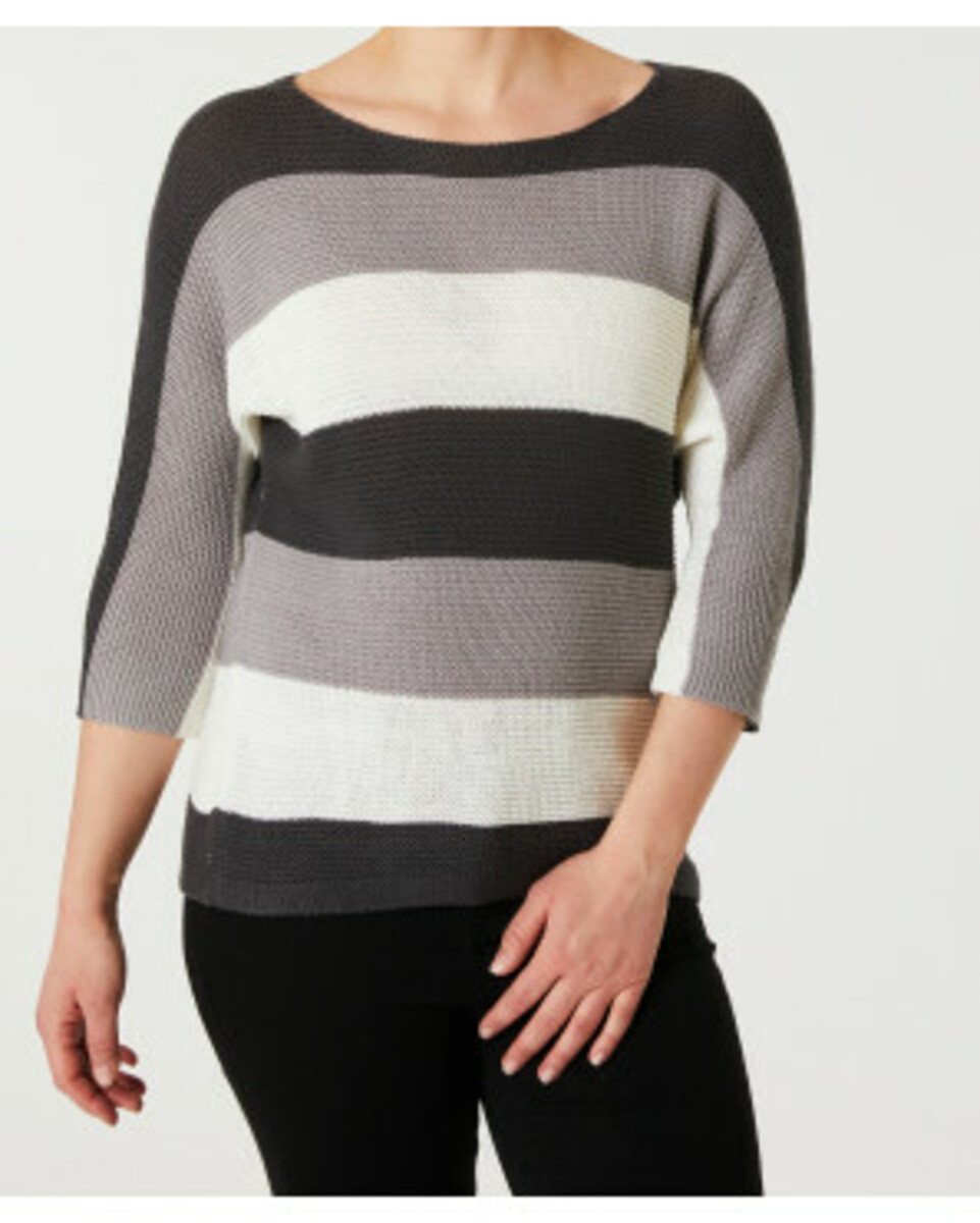 Bild 1 von Gestreifter Strickpullover
       
      Janina, 3/4-Arm
     
      grau gestreift