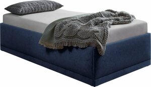 Westfalia Schlafkomfort Polsterbett Texel, Komforthöhe mit Zierkissen, Bettkasten bei Ausführung mit Matratze, Blau