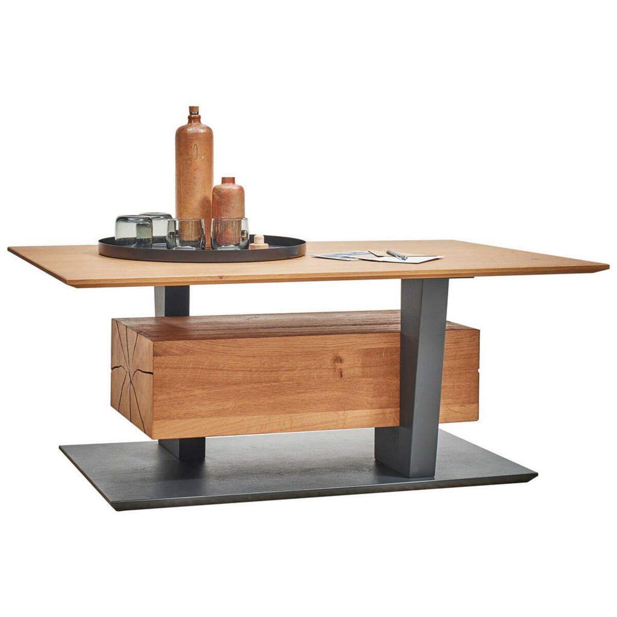 Bild 1 von Valnatura Couchtisch, Eiche, Holz, Kerneiche, massiv, rechteckig, Kufe, Bodenplatte, 70x45 cm, Goldenes M, Dgm, Stauraum, Wohnzimmer, Wohnzimmertische, Couchtische, Couchtische mit Stauraum