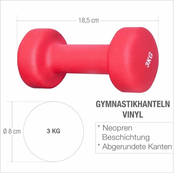 Bild 1 von GORILLA SPORTS Hantel-Set Gymnastikhanteln Vinyl Rot 6 kg - 2 x 3 kg, (Set), Rot