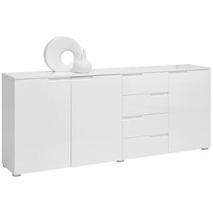 Carryhome Sideboard, Weiß, Weiß Hochglanz, Holzwerkstoff, 2 Fächer, 4 Schubladen, 195x80x38 cm, Schlafzimmer, Schlafzimmer Kommoden