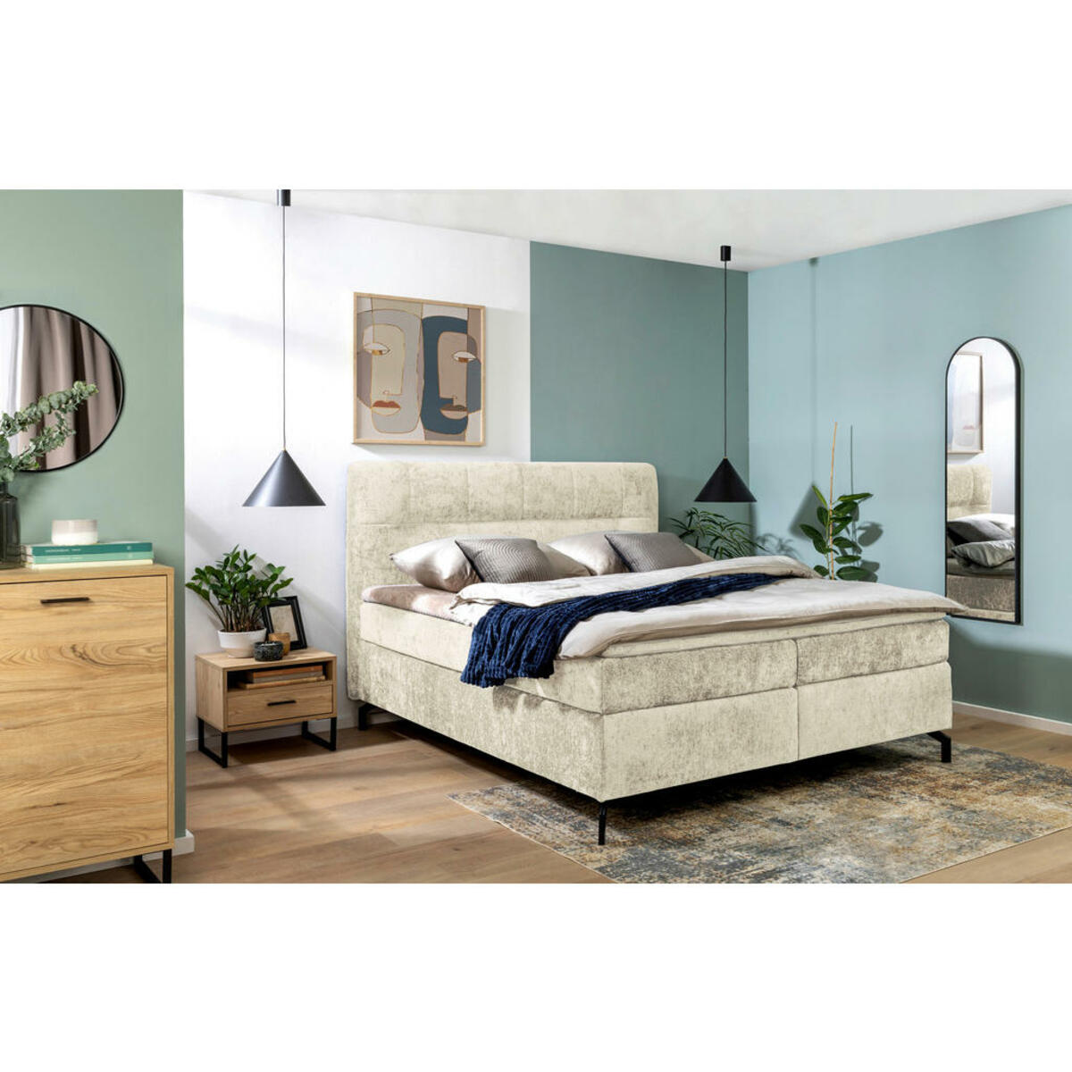 Bild 1 von Esposa Boxspringbett, Champagner, Textil, H3, Höhe ca. 17 cm, 160x200 cm, Stoffauswahl, Topper durchgehend, Matratze in verschiedenen Härtegraden erhältlich, Schlafzimmer, Betten, Doppelbetten