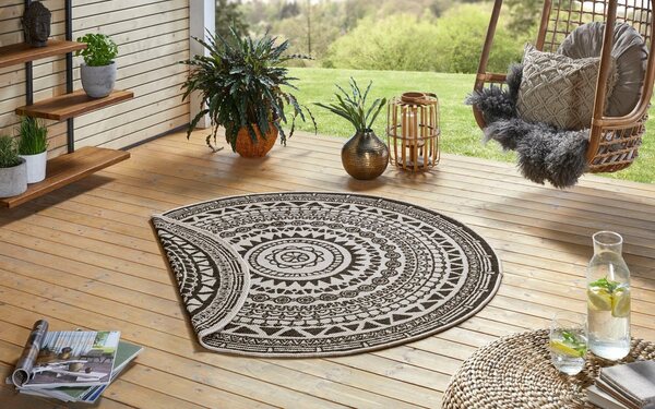 Bild 1 von Teppich Coron, NORTHRUGS, rund, Höhe: 5 mm, In-& Outdoor, Wetterfest, Balkon, Garten, Wohnzimmer, Wasserfest, Schwarz