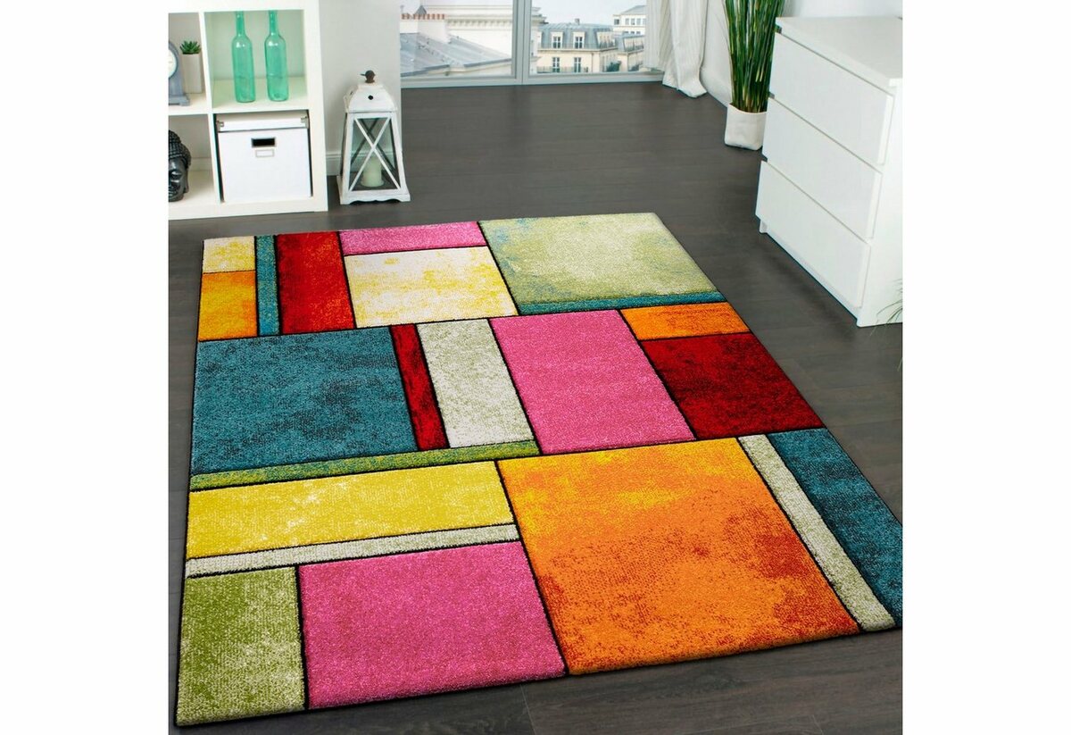 Bild 1 von Teppich Brilliance 661, Paco Home, rechteckig, Höhe: 18 mm, Kurzflor, modernes 3D-Patchwork Design, Bunt