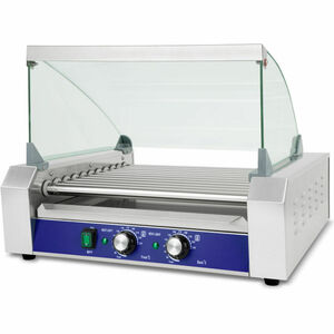 Hot Dog Maker Hot Dog Maschine Würstchen Grill und Wärmer Elektrisch 2200W (Edelstahl, 11 Walzen, 50-250°C Temperatur, 2 Heizzonen, herausnehmbare