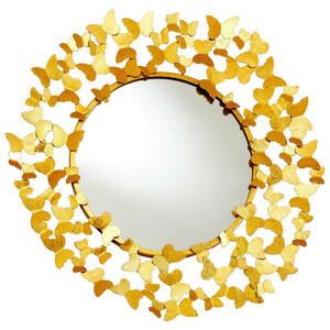 Ambia Home Wandspiegel, Gold, Metall, Glas, Metalloptik, rund, 92x92x5 cm, Wohnspiegel, Wandspiegel