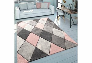 Teppich Lara 238, Paco Home, rechteckig, Höhe: 16 mm, Kurzflor, Pastell-Farben, handgefertigter Konturenschnitt, Rosa