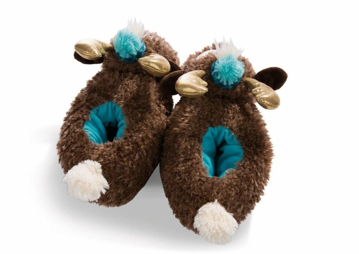 Bild 1 von Nici Rentier Reny Heart Plüsch Hausschuhe mit goldenem Geweih, Braun