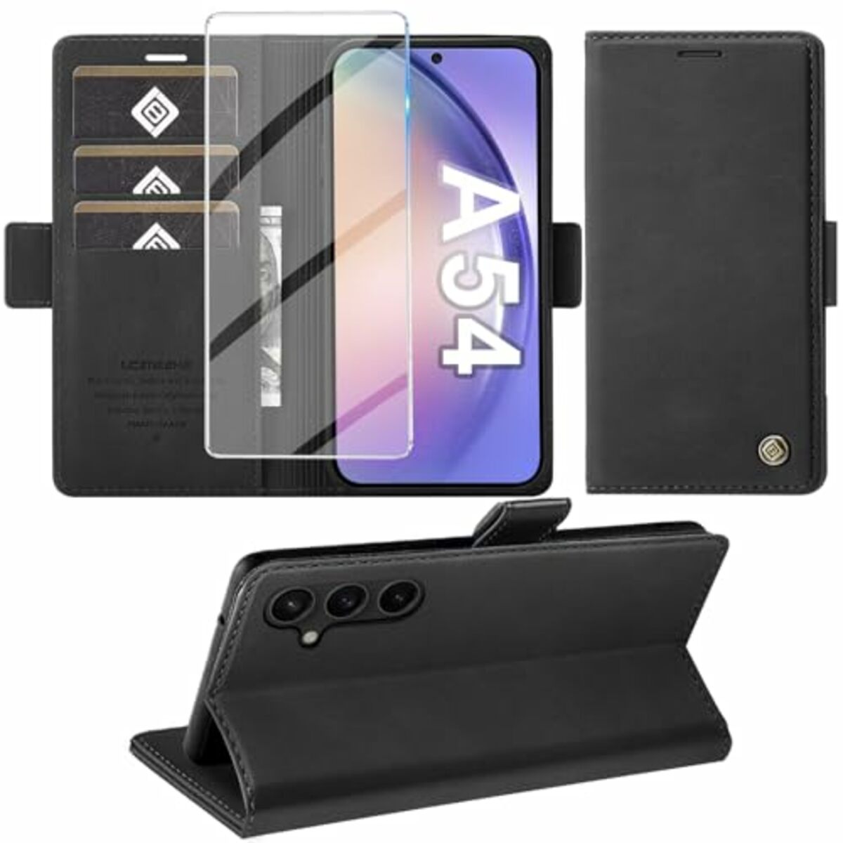 Bild 1 von Handyhülle für Samsung Galaxy A54 5G Hülle mit Schutzfolie, Standfunktion Kartenfach Wallet Premium Leder Schutzhülle A54 5G Flip Case Cover Stoßfeste Klapphülle A54 5G 6.4 Zoll…