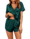 Bild 1 von Ekouaer Schlafanzug Damen Pyjama Set aus Satin Zweiteiliger Sommer Hemdpyjama Kurzarm mit Knöpfe S-XXL