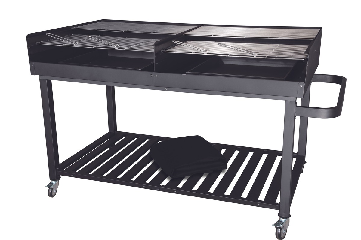 Bild 1 von METRO Professional Holzkohlegrillwagen, 178 x 91 x 102 cm, Stahl / Edelstahl, mit Deckel, mit Bremse, schwarz