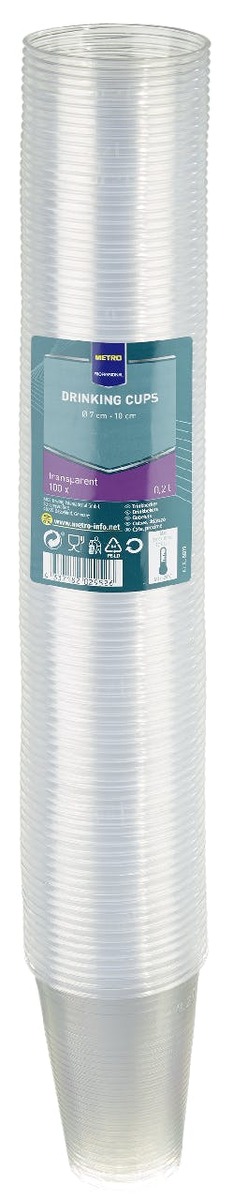 Bild 1 von METRO Professional Trinkbecher, 0.2 l,  Ø 7 cm x 10 cm, transparent, 100 Stück