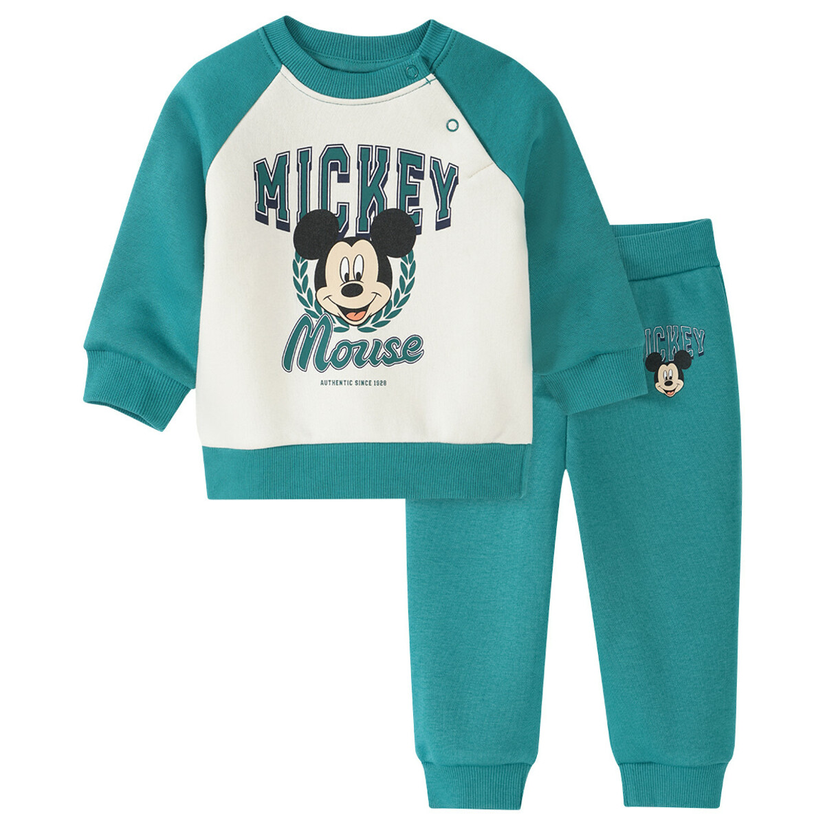 Bild 1 von Micky Maus Sweatshirt und Jogginghose im Set DUNKELGRÜN / CREMEWEISS