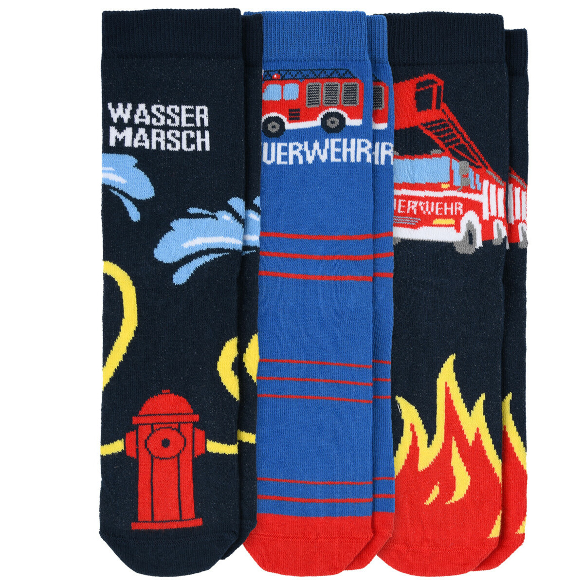 Bild 1 von 3 Paar Jungen Socken mit Feuerwehr-Motiven DUNKELBLAU / BLAU