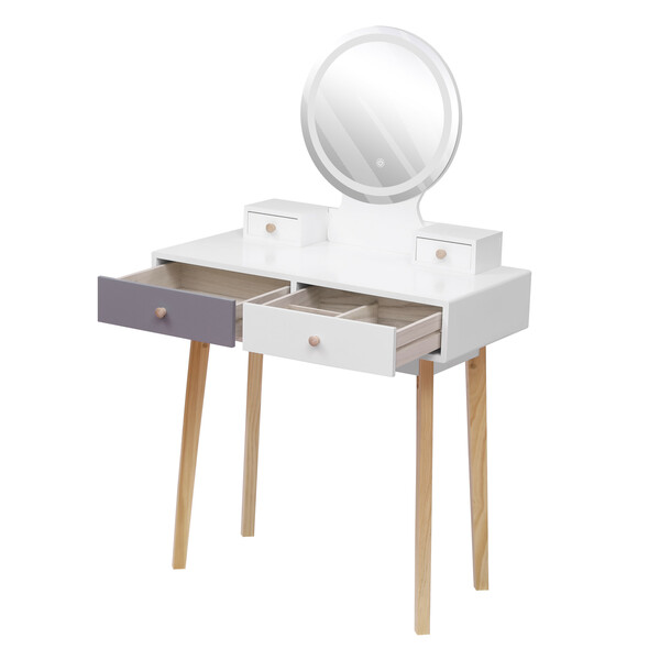 Bild 2 von Happy Home Schminktisch mit LED Spiegel, 4 Schubladen und Hocker HDT02-WEI weiß