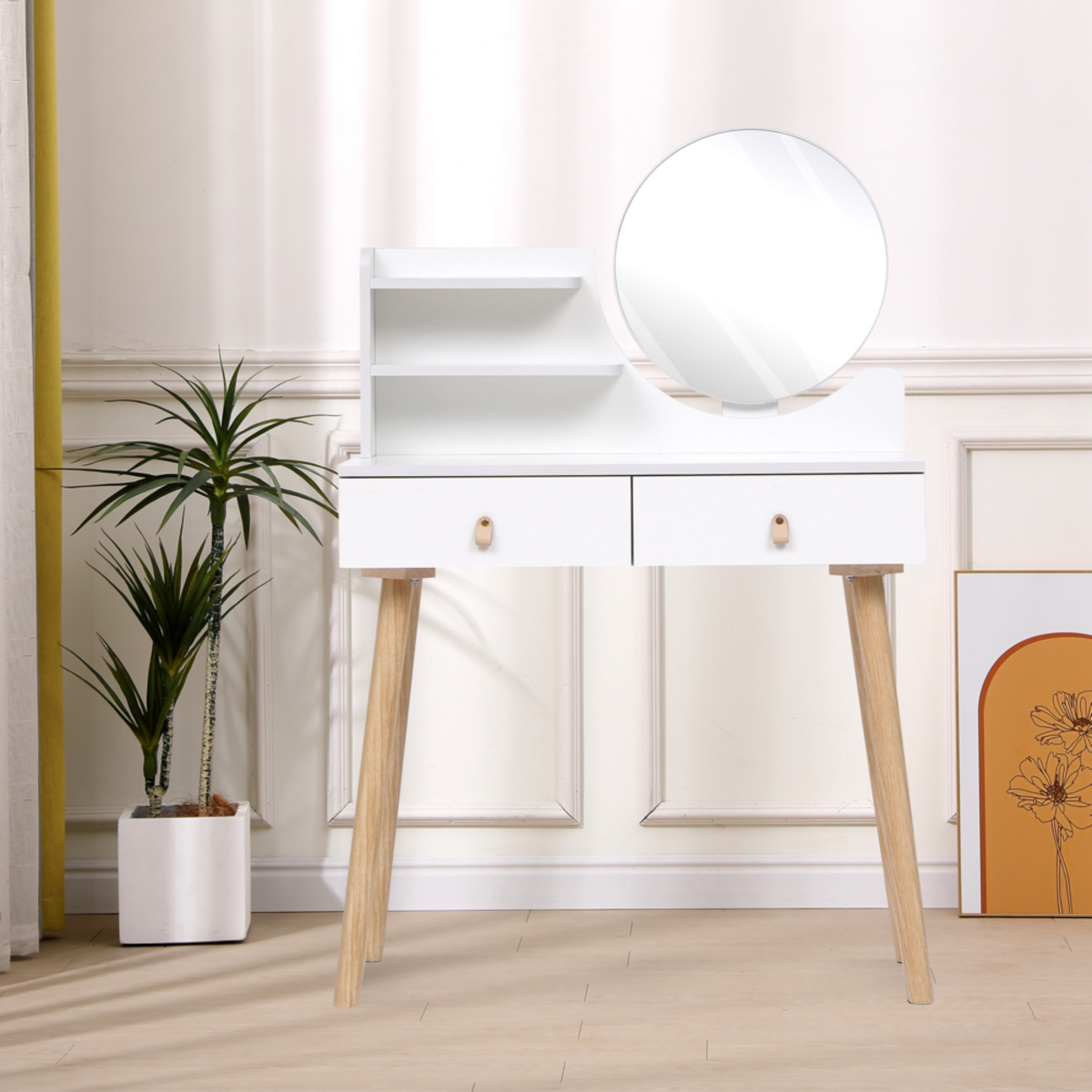 Bild 2 von Happy Home Schminktisch mit Spiegel, 2 Schubladen & Ablage HDT07-WEI weiß