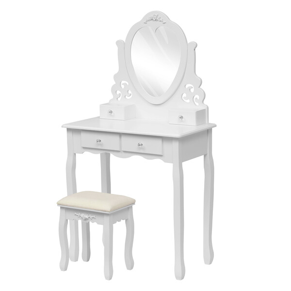 Bild 2 von Happy Home Schminktisch mit Spiegel, 4 Schubladen & Hocker HDT04-WEI weiß