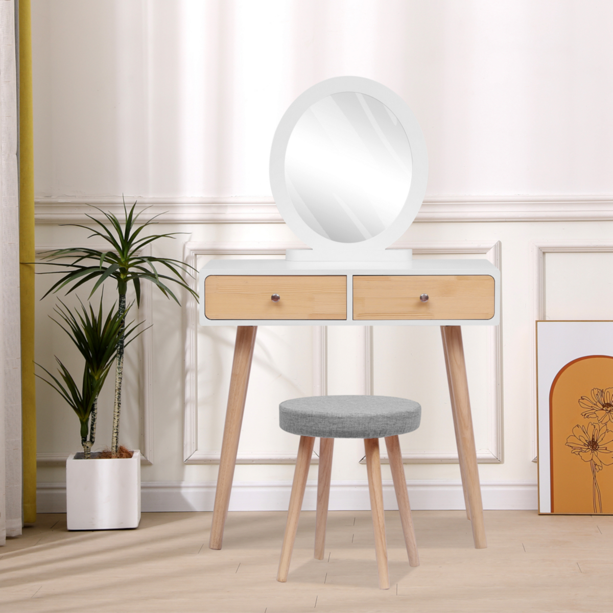 Bild 1 von Happy Home Schminktisch mit Spiegel, 2 Schubladen und Hocker HDT01-WEI weiß