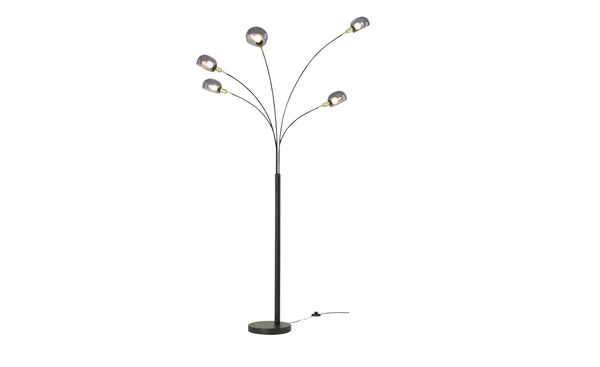 Bild 1 von Meisterleuchten Bogenleuchte, 5-flammig, schwarz / Rauchglas schwarz Maße (cm): B: 65 H: 198 T: 28 Sale