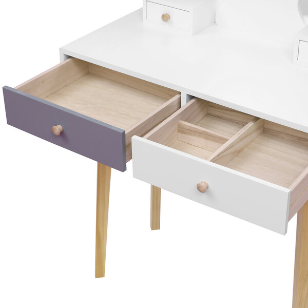 Bild 3 von Happy Home Schminktisch mit LED Spiegel, 4 Schubladen und Hocker HDT02-WEI weiß