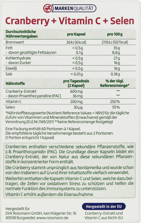 Bild 4 von altapharma Cranberry + Vitamin C + Selen 60 Kapseln 5.47 EUR/100 g