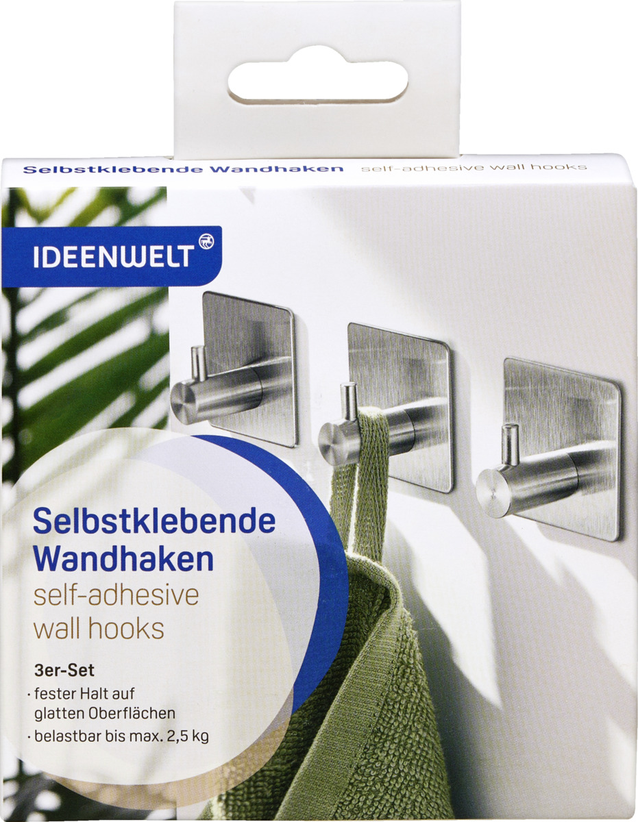 Bild 1 von IDEENWELT Selbstklebende Wandhaken 3er-Set silber