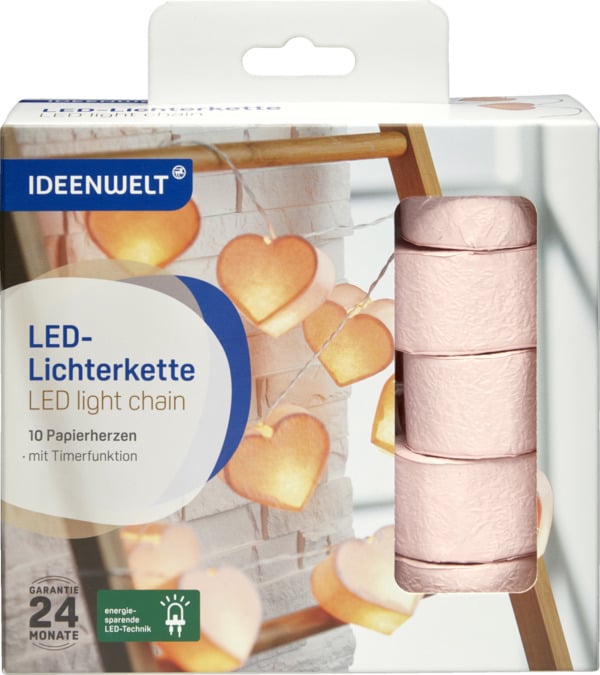 Bild 1 von IDEENWELT LED-Lichterkette Papierherzen rose