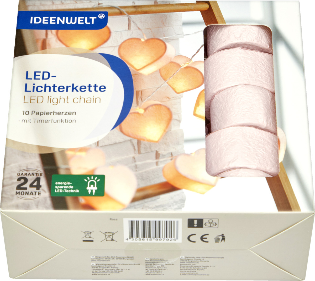 Bild 2 von IDEENWELT LED-Lichterkette Papierherzen rose