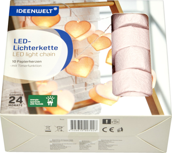 Bild 2 von IDEENWELT LED-Lichterkette Papierherzen rose