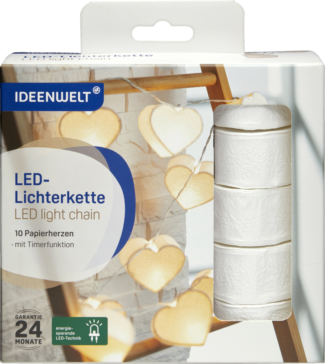 Bild 1 von IDEENWELT LED-Lichterkette Papierherzen weiß