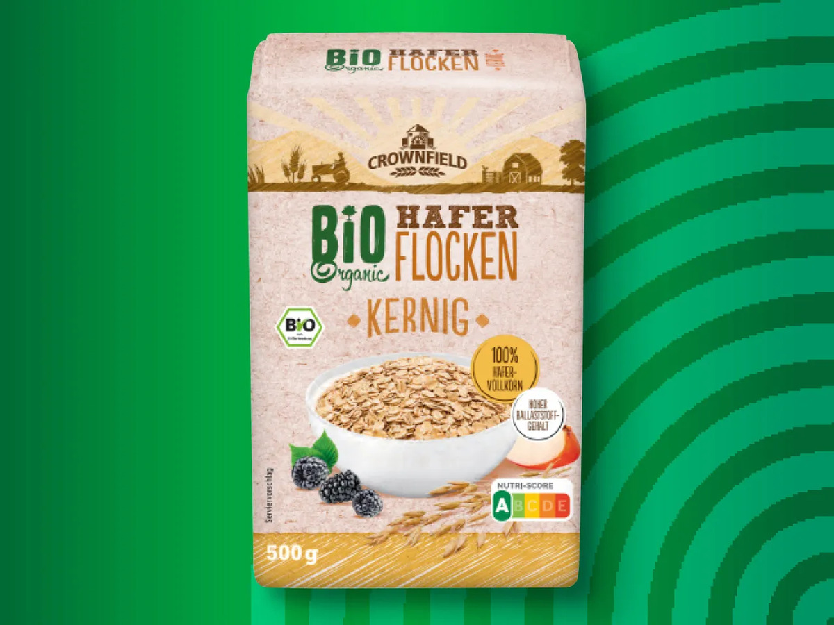 Bild 1 von Crownfield Bio Haferflocken Kernig, 
         500 g