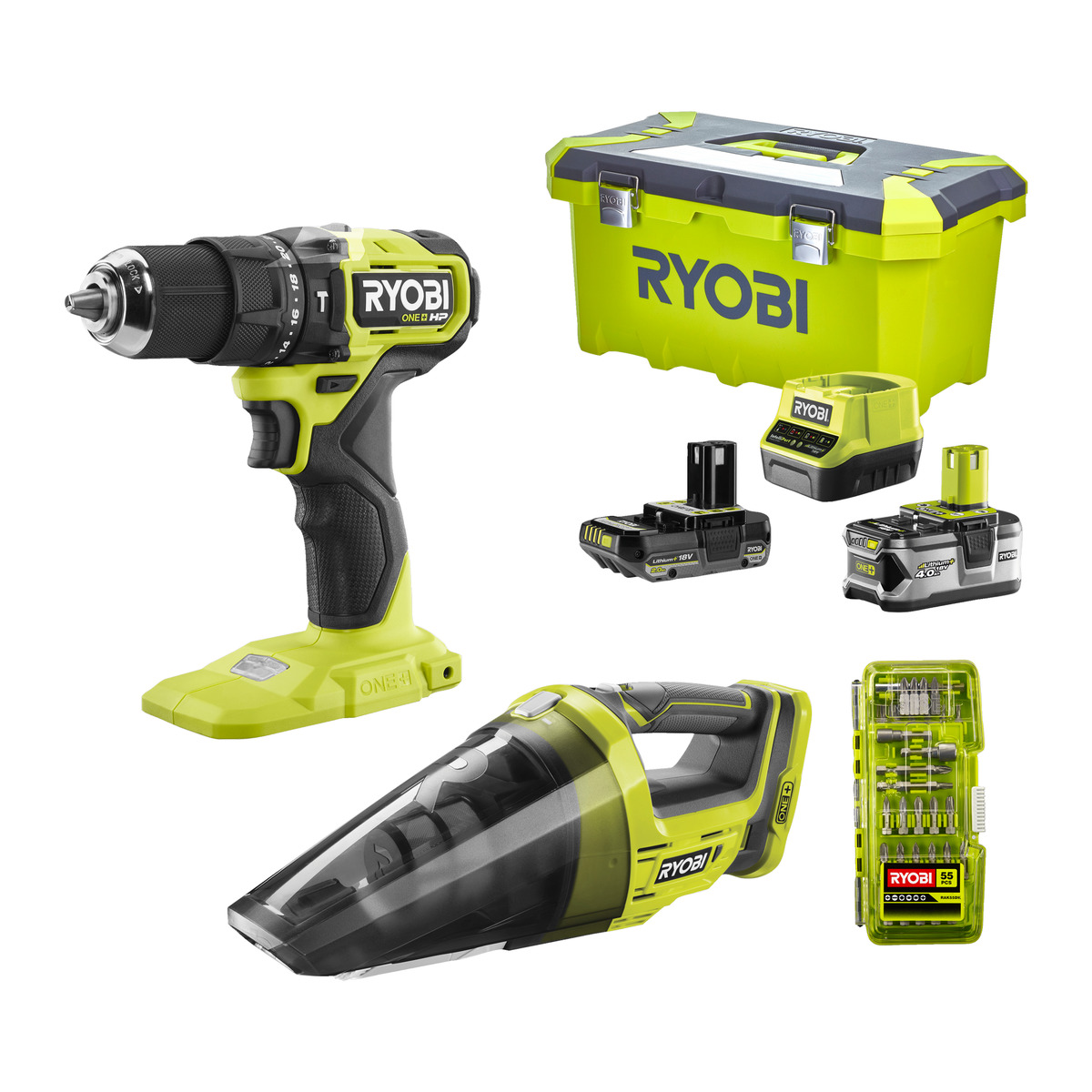 Bild 1 von Ryobi Akku-Schlagbohrschrauber-Set 'RPD18C-242VTA55' inklusive Ladegerät und 2 Akkus