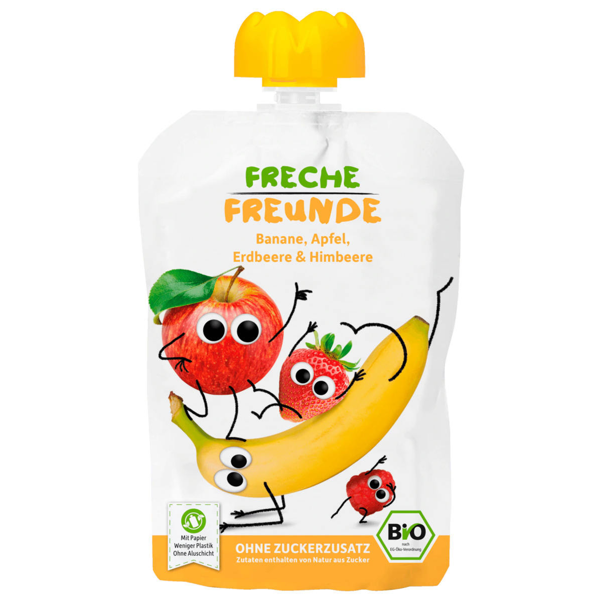 Bild 1 von Freche Freunde Bio Banane, Apfel, Erdbeere & Himbeere 100g