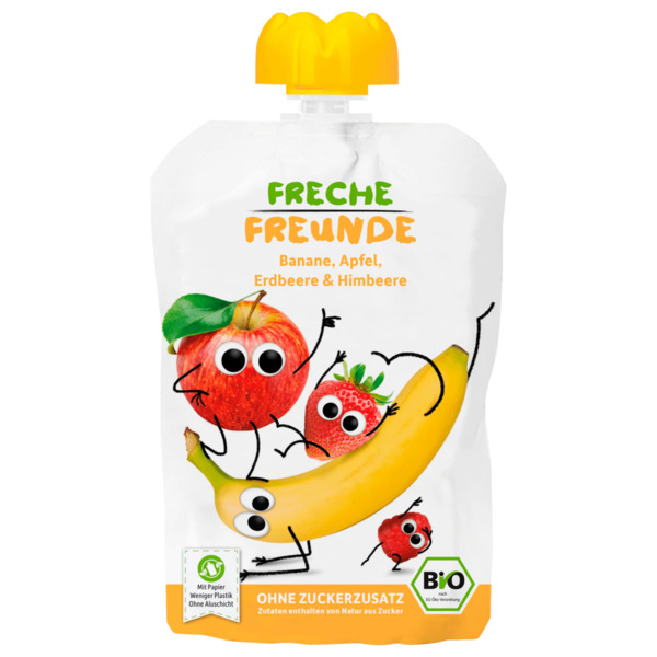 Bild 1 von Freche Freunde Bio Banane, Apfel, Erdbeere & Himbeere 100g