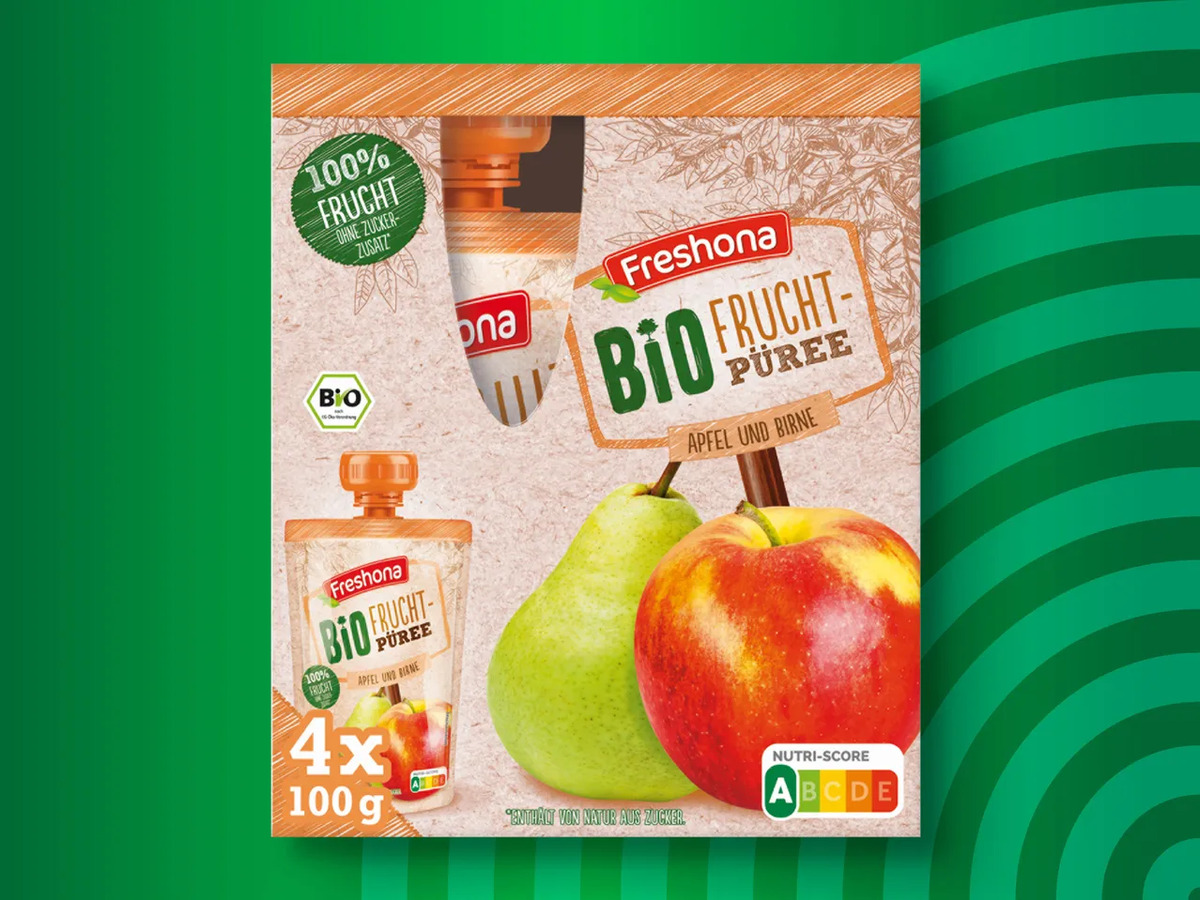 Bild 1 von Freshona Bio Frucht-Püree, 
         4x 100 g