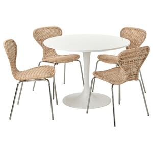 DOCKSTA / ÄLVSTA  Tisch und 4 Stühle, weiß weiß/Rattan verchromt 103 cm