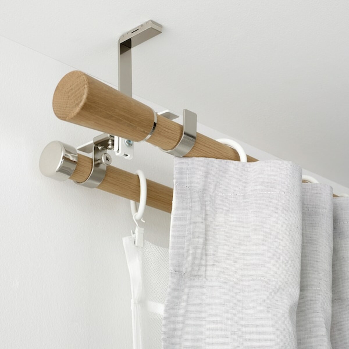 Bild 4 von KÄGELKAKTUS  Gardinenstangen-Set doppelt, Eichenachbildung 120-210 cm 28 mm