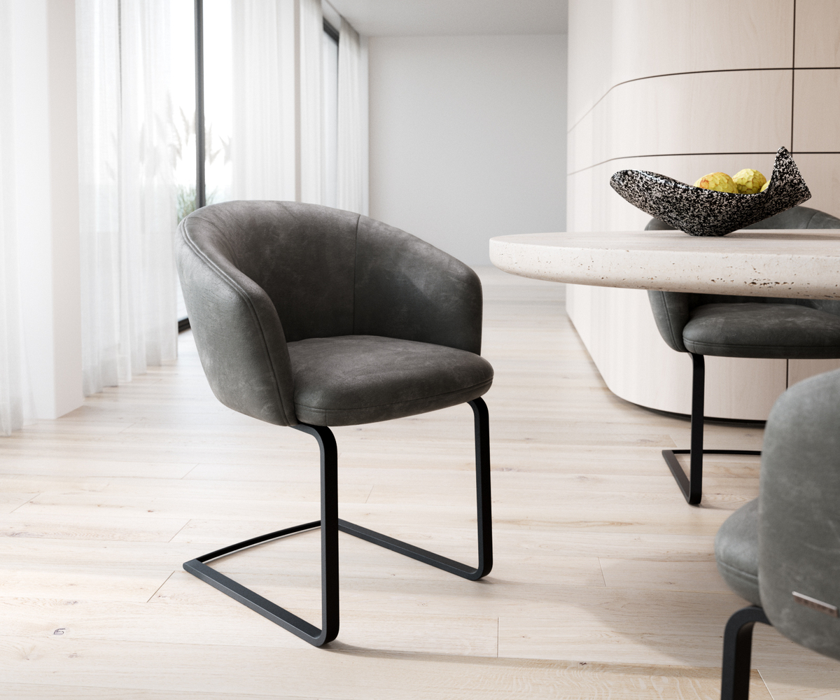 Bild 1 von Freischwinger Caja-Flex mit Armlehnen Anthrazit Vintage Freischwinger flach Schwarz Taschenfederkern