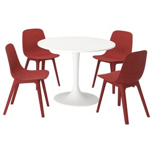 DOCKSTA / ODGER  Tisch und 4 Stühle, weiß/rot 103 cm